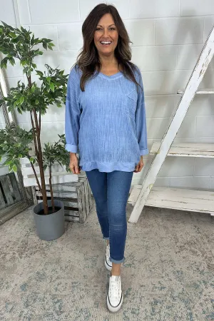 Flora Washed Cotton Pocket Top Blue