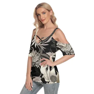 Floral Shoulder Shirt Criss Cross Straps