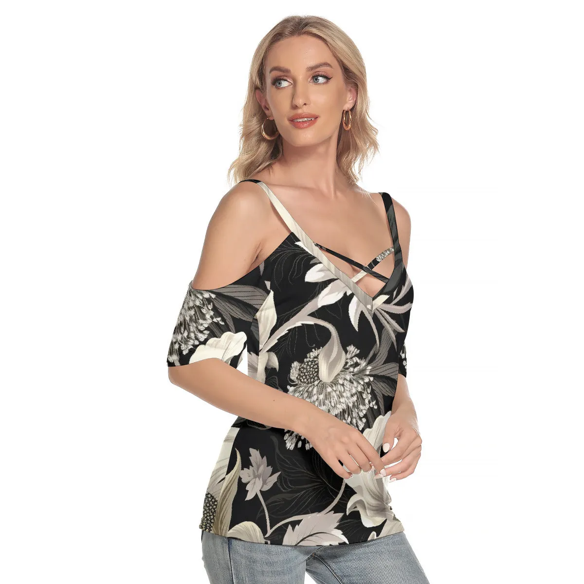 Floral Shoulder Shirt Criss Cross Straps