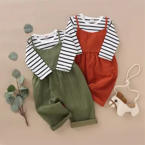 Girls Stripe Casual Top & Suspender Trousers