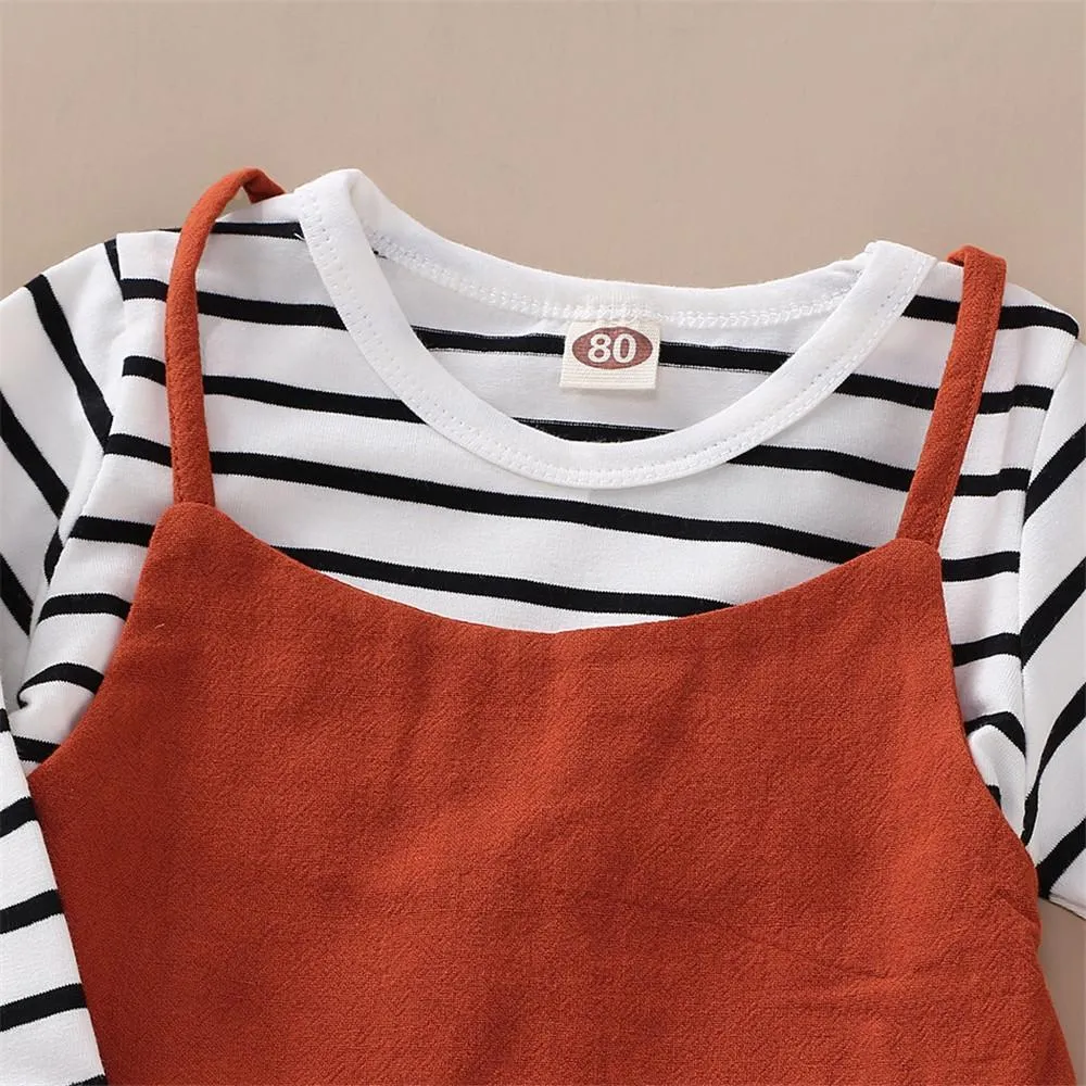 Girls Stripe Casual Top & Suspender Trousers