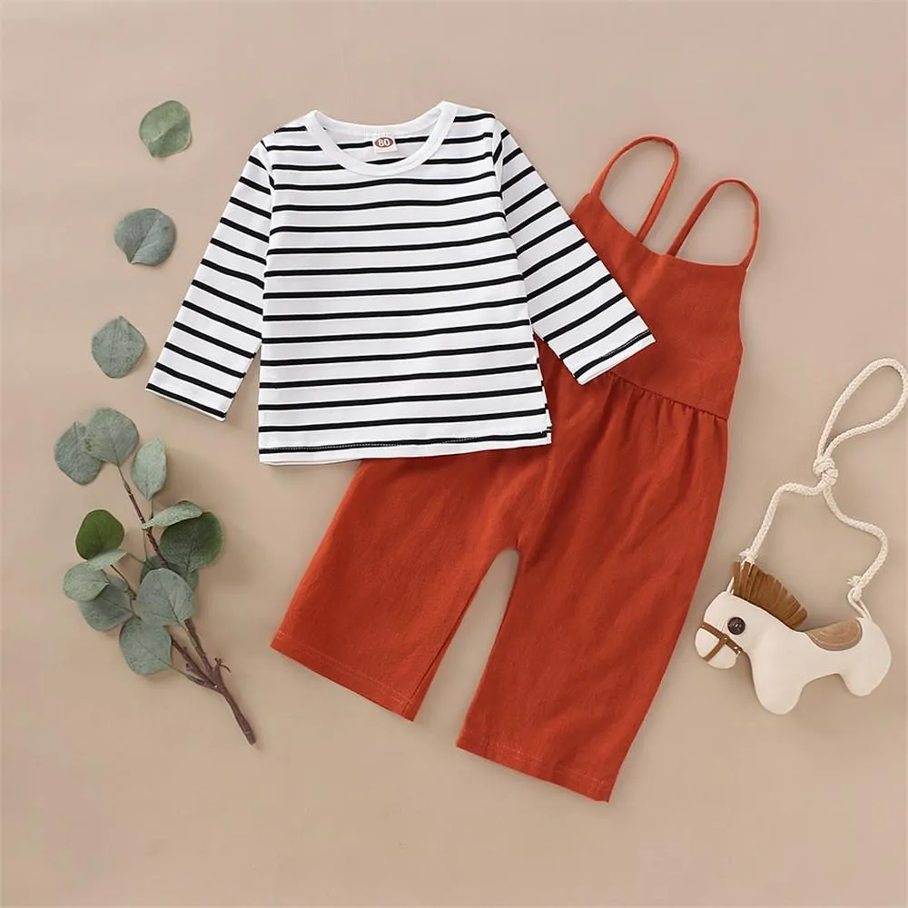 Girls Stripe Casual Top & Suspender Trousers