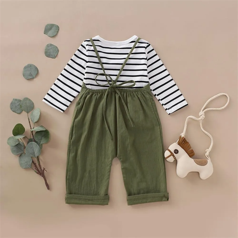 Girls Stripe Casual Top & Suspender Trousers