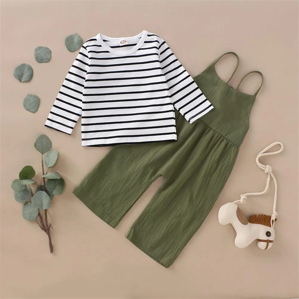 Girls Stripe Casual Top & Suspender Trousers
