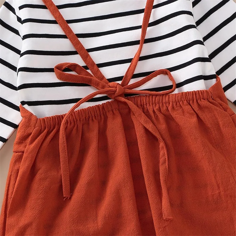Girls Stripe Casual Top & Suspender Trousers