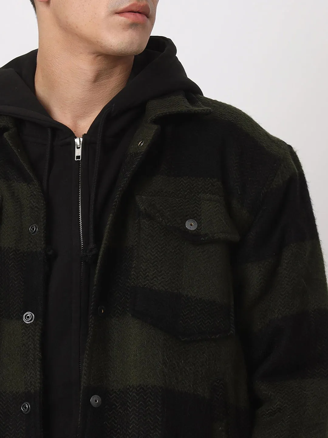GREEN BLACK DROP SHOULDER SHACKETS