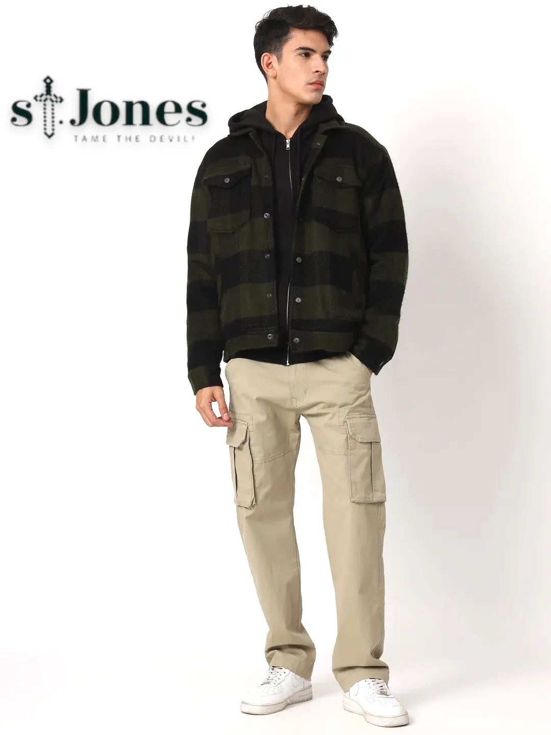 GREEN BLACK DROP SHOULDER SHACKETS