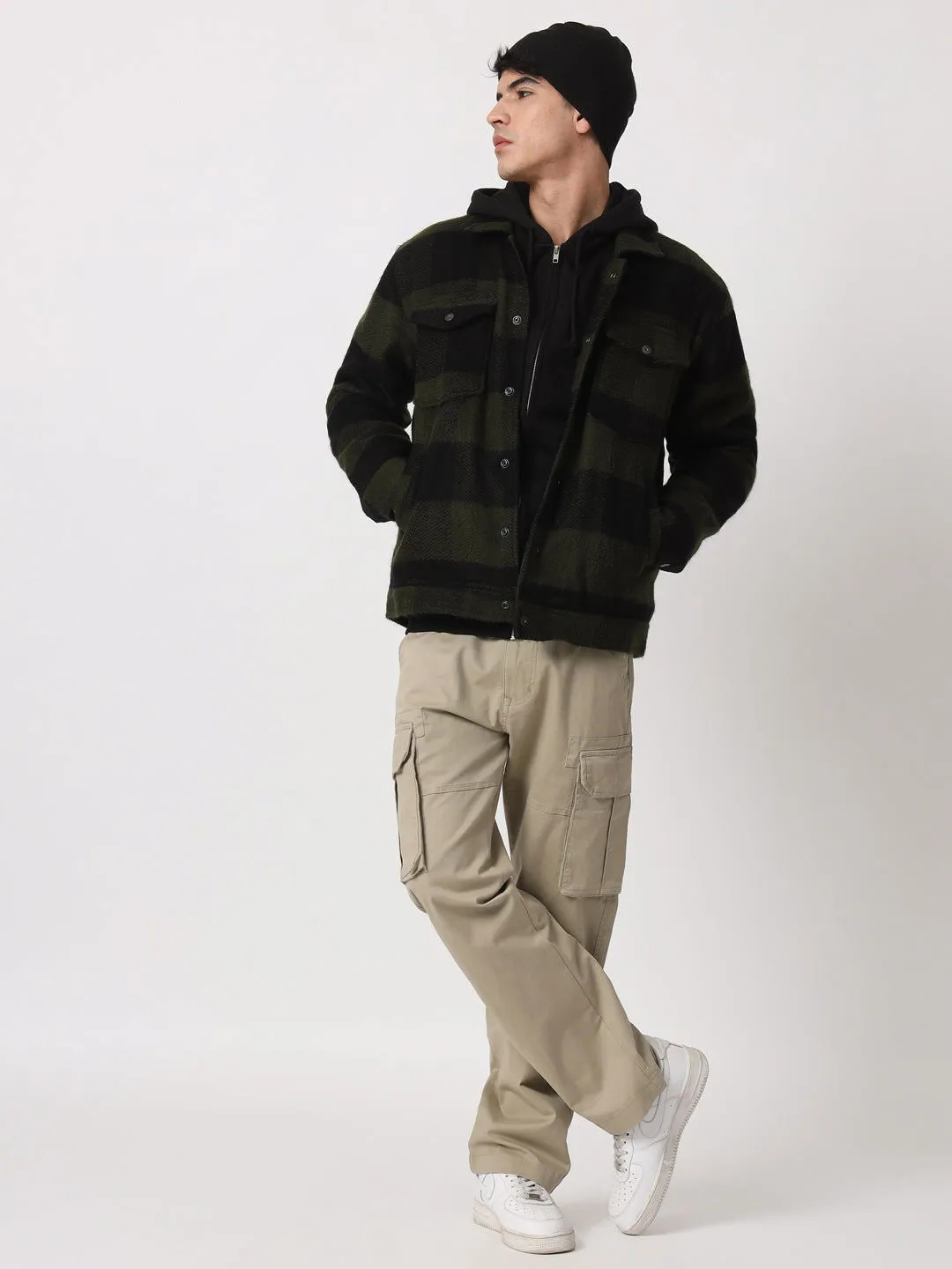 GREEN BLACK DROP SHOULDER SHACKETS