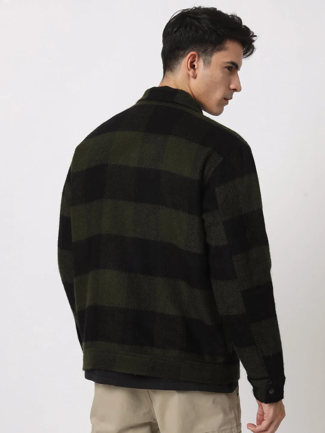 GREEN BLACK DROP SHOULDER SHACKETS