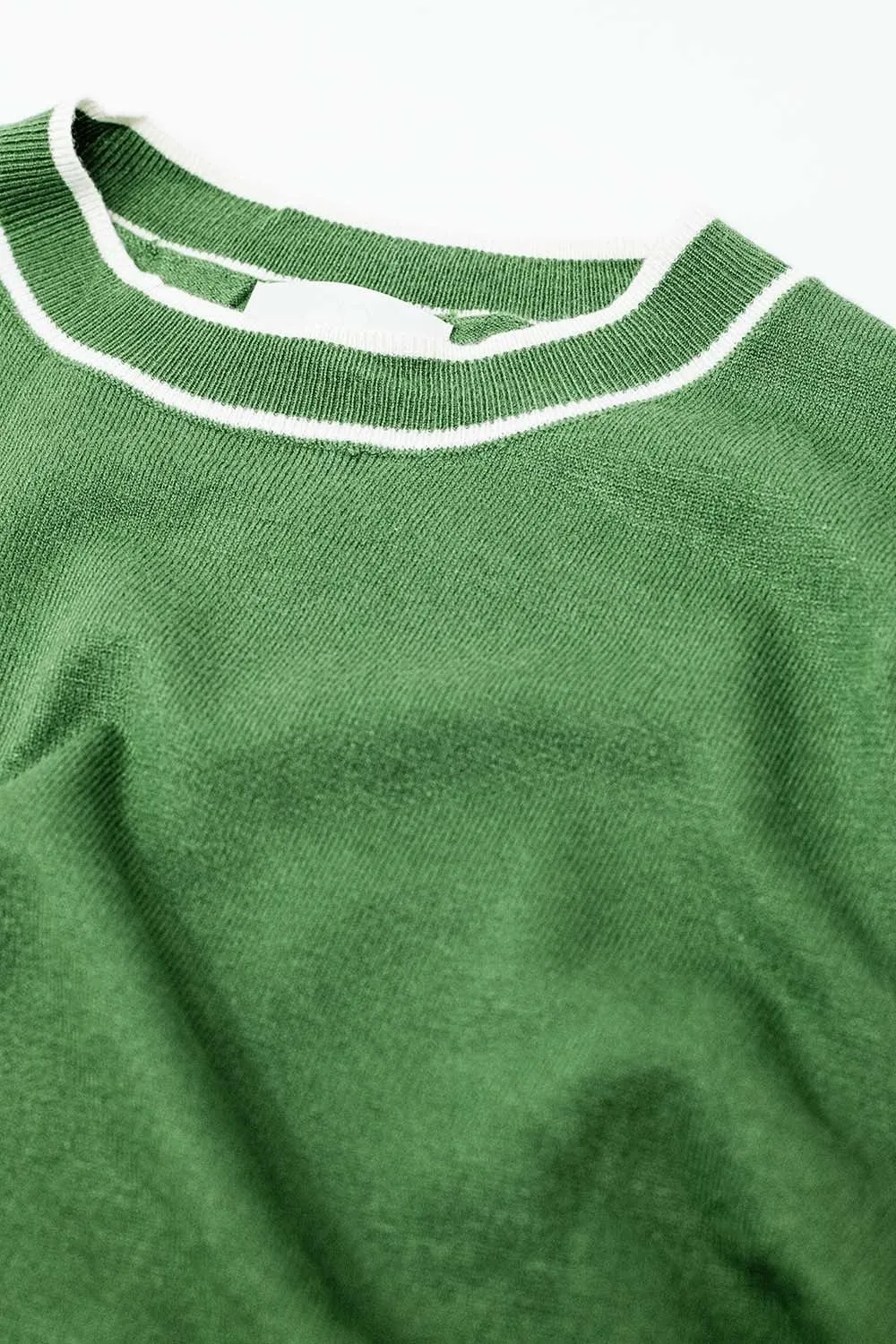Green Short Sleeve Sweater With White Line Detail