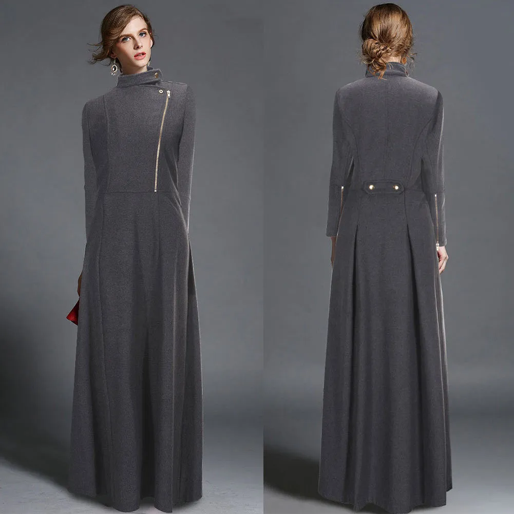 High Neck Long Sleeves Bohemian Flared Retro Long Coat
