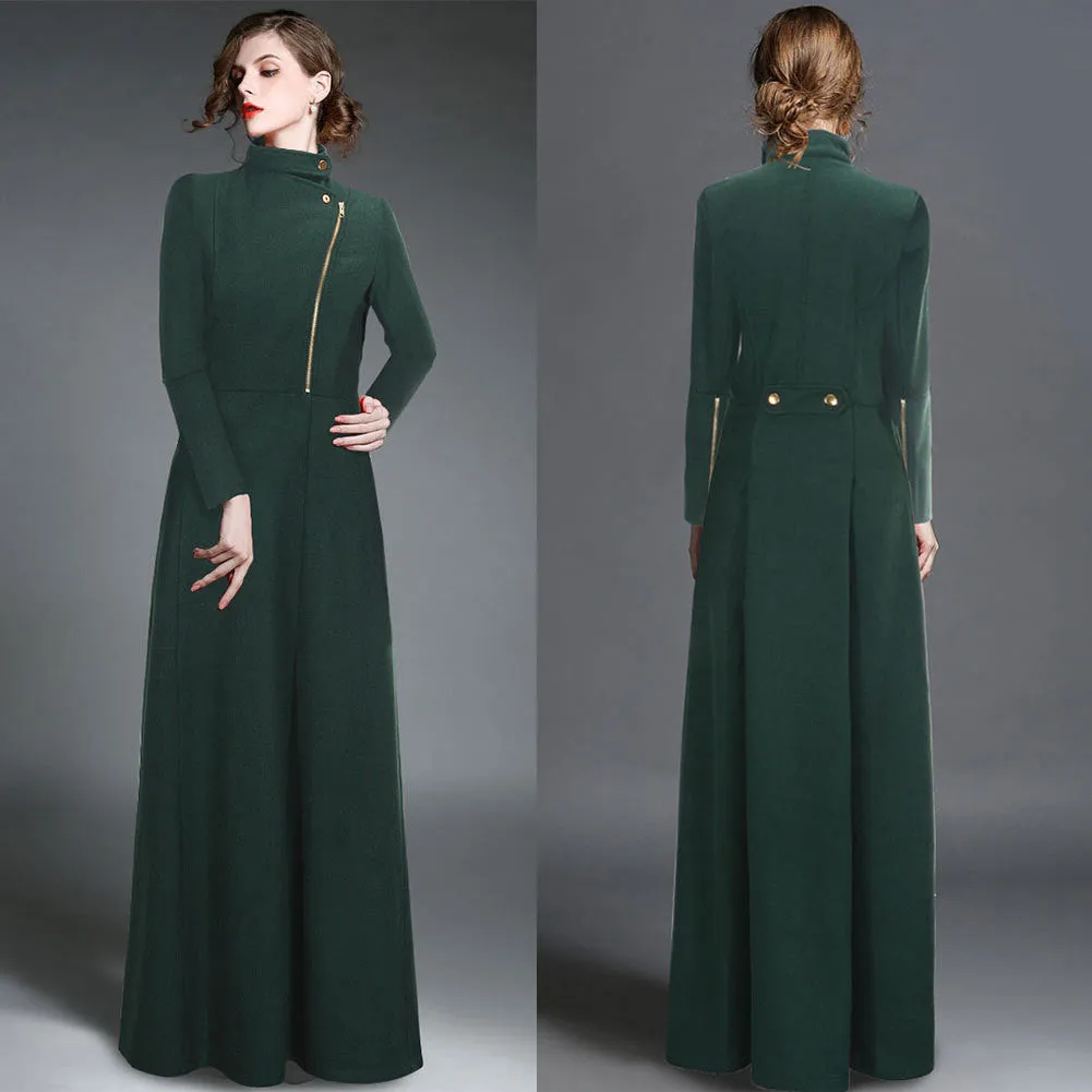 High Neck Long Sleeves Bohemian Flared Retro Long Coat
