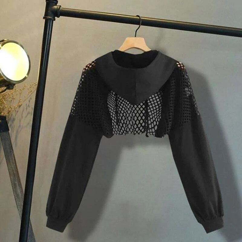 Hoodie Crop Tops Mesh