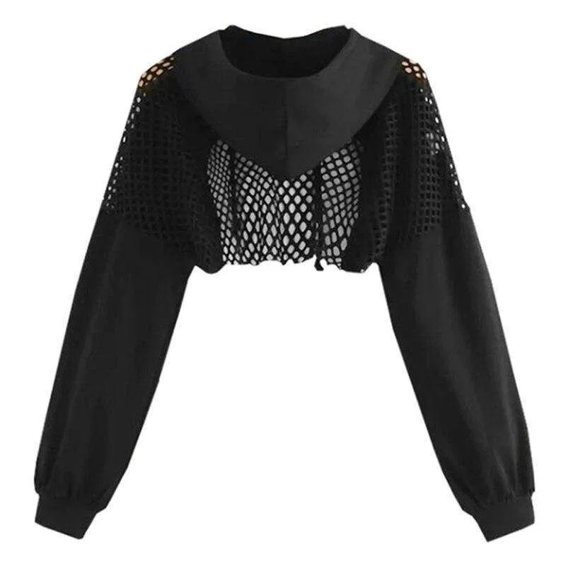 Hoodie Crop Tops Mesh