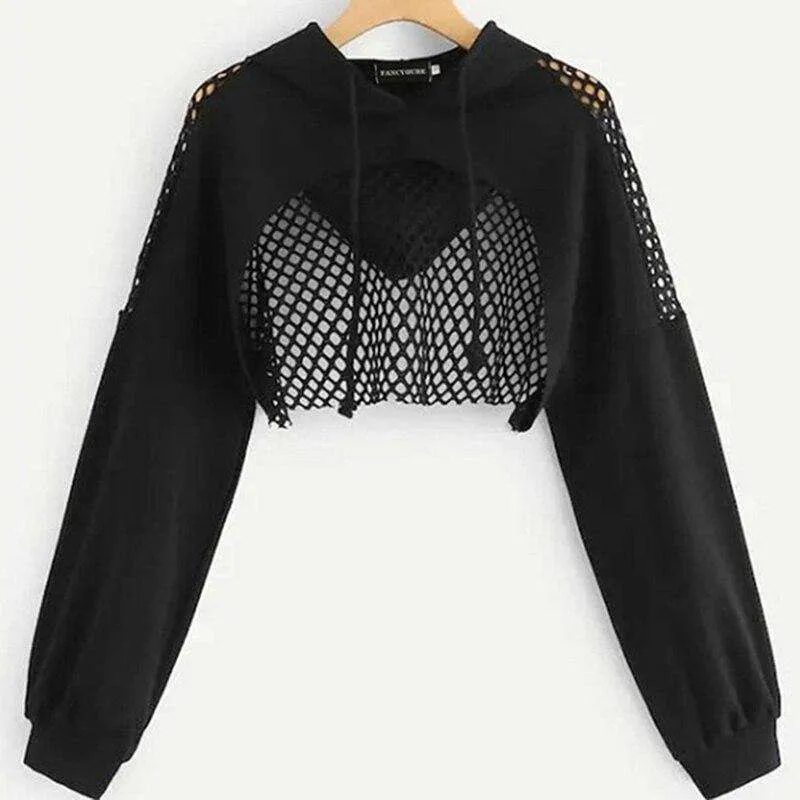Hoodie Crop Tops Mesh