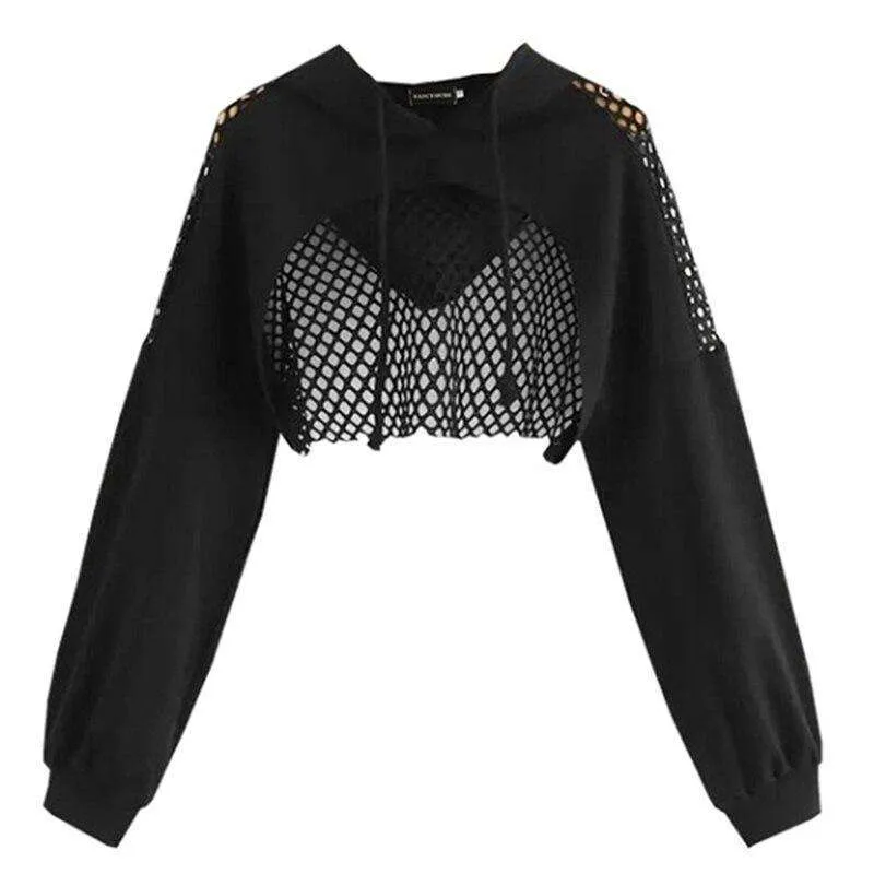 Hoodie Crop Tops Mesh