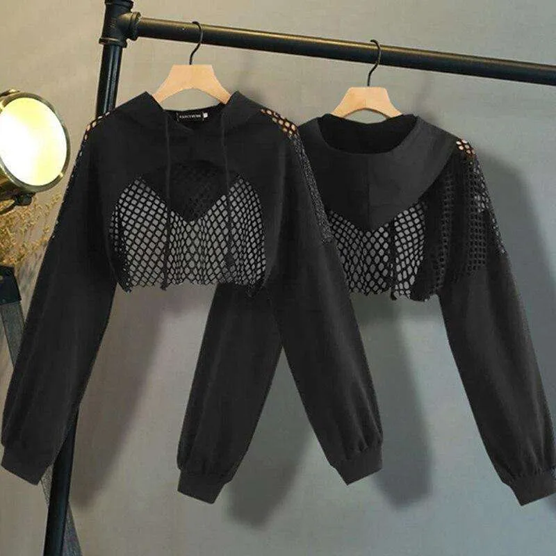 Hoodie Crop Tops Mesh