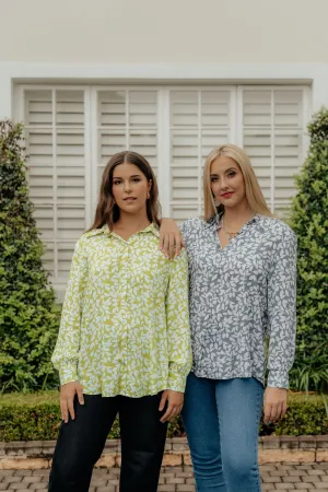 Isla Blouse Blue Leaf print