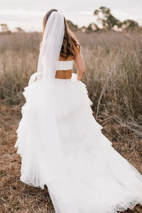 Layered Tulle Two Piece Country Wedding Dresses With Sweep Train, SW681