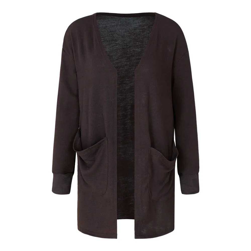 Long Loose Full Sleeve Big Pockets Open Long Coat
