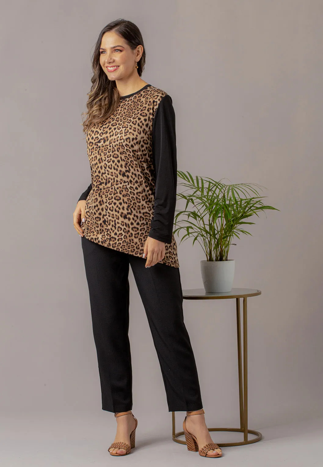 Long Sleeve Leopard Print Top