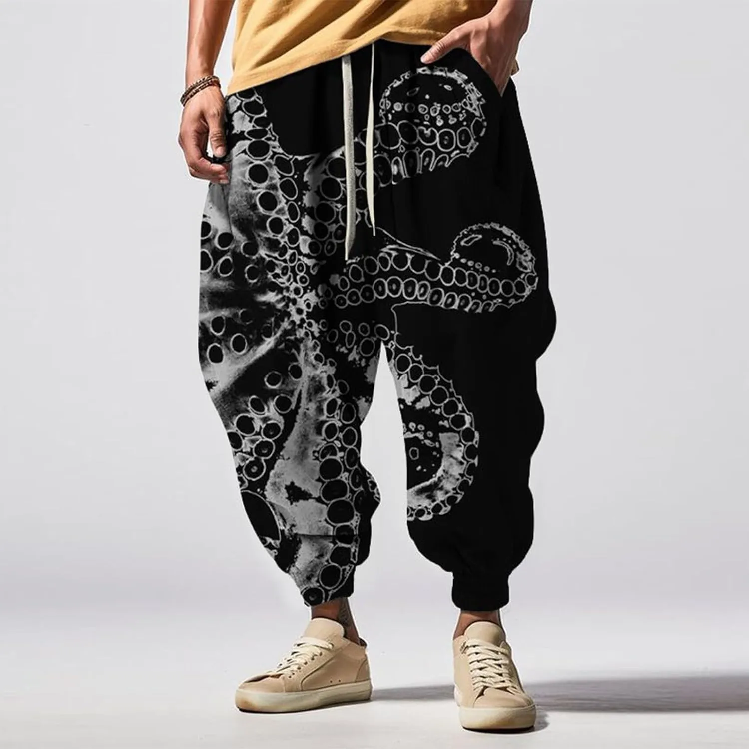 Loose Drop Crotch Trousers Street Feel Casual Sweatpants Baggy Elastic Drawstring Waist Aladdil Hippie Pant Baggy
