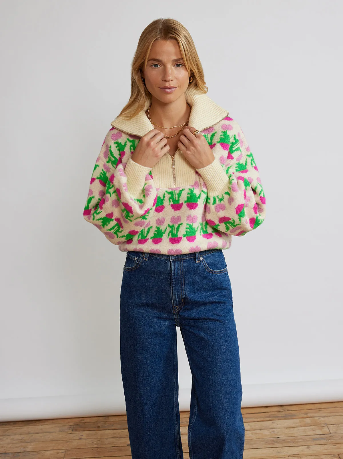 Lorna Flower Pot Zip Up Sweater