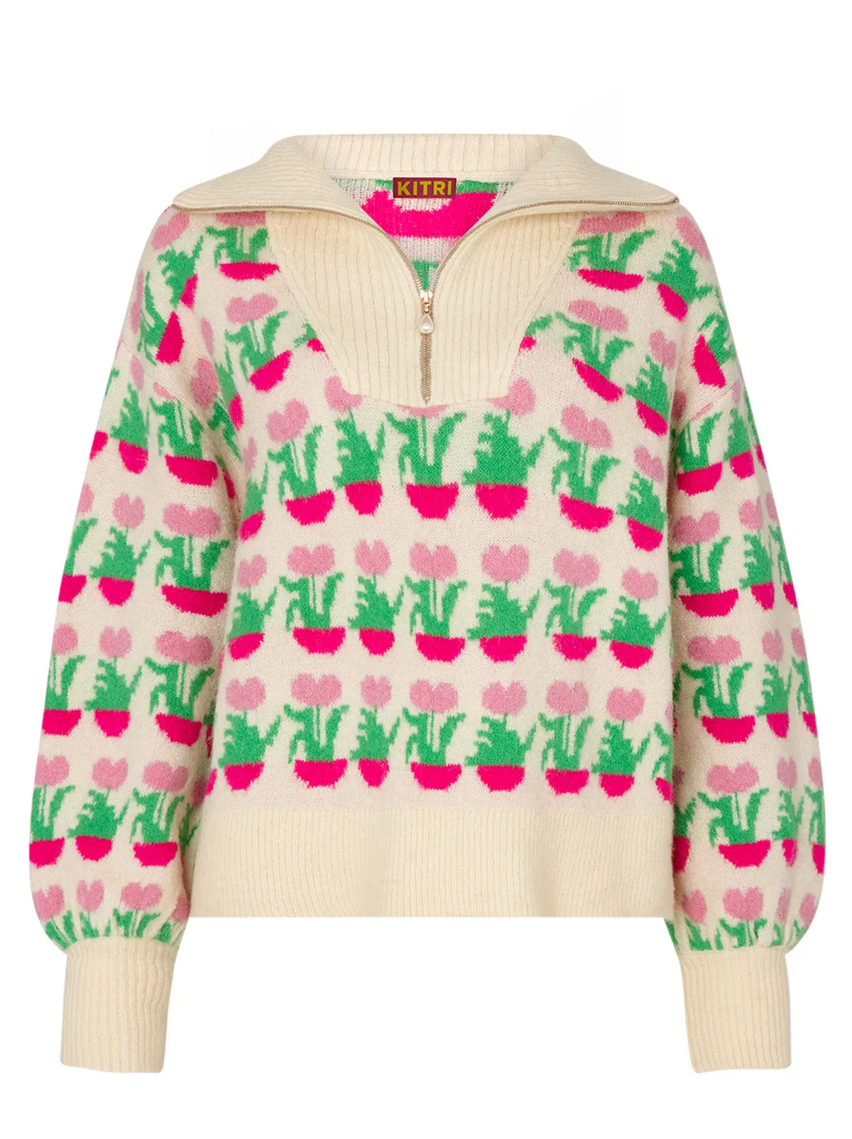Lorna Flower Pot Zip Up Sweater