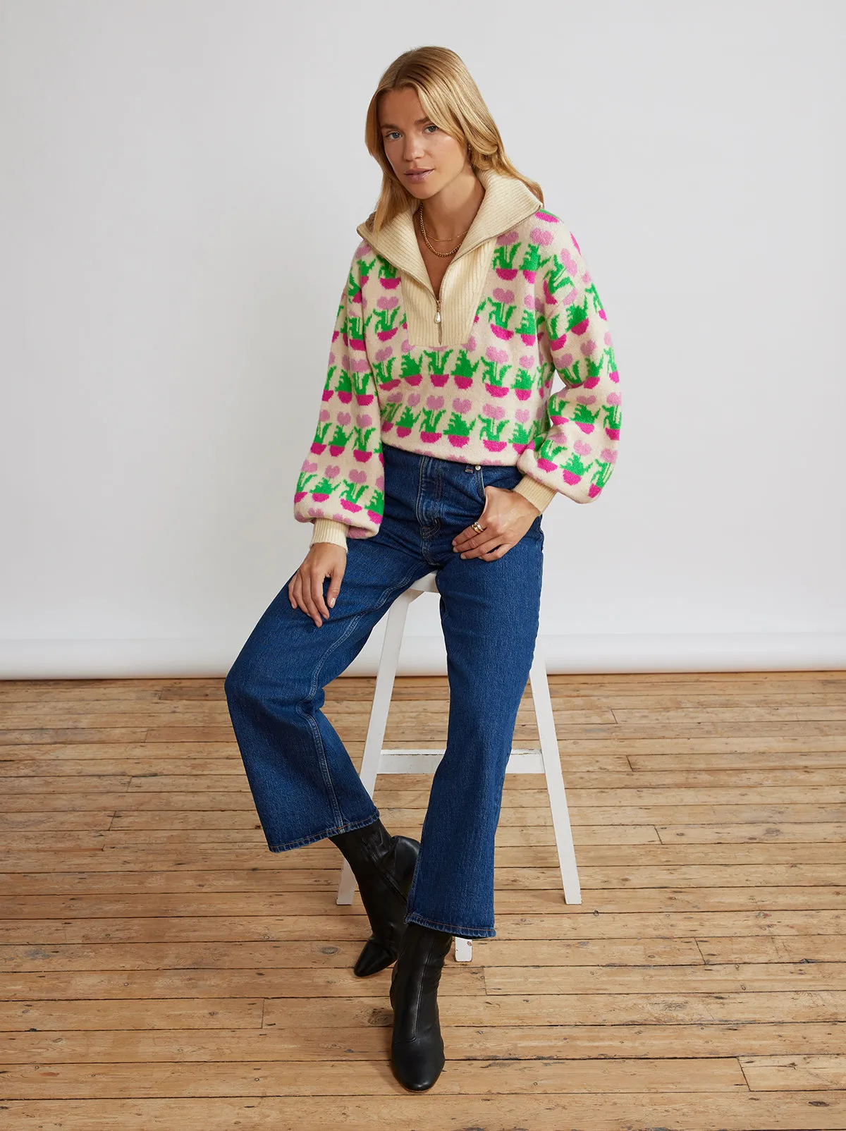 Lorna Flower Pot Zip Up Sweater