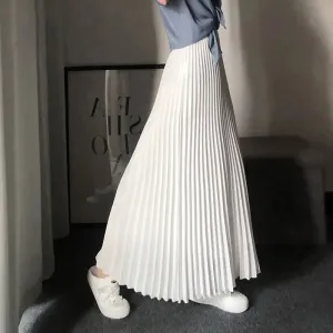 LVSANW Spring Autumn Women's Pleated Skirts Korean Fashion High Waist Office Lady Long Skirt New Solid Color All-Match A-Line Skirts