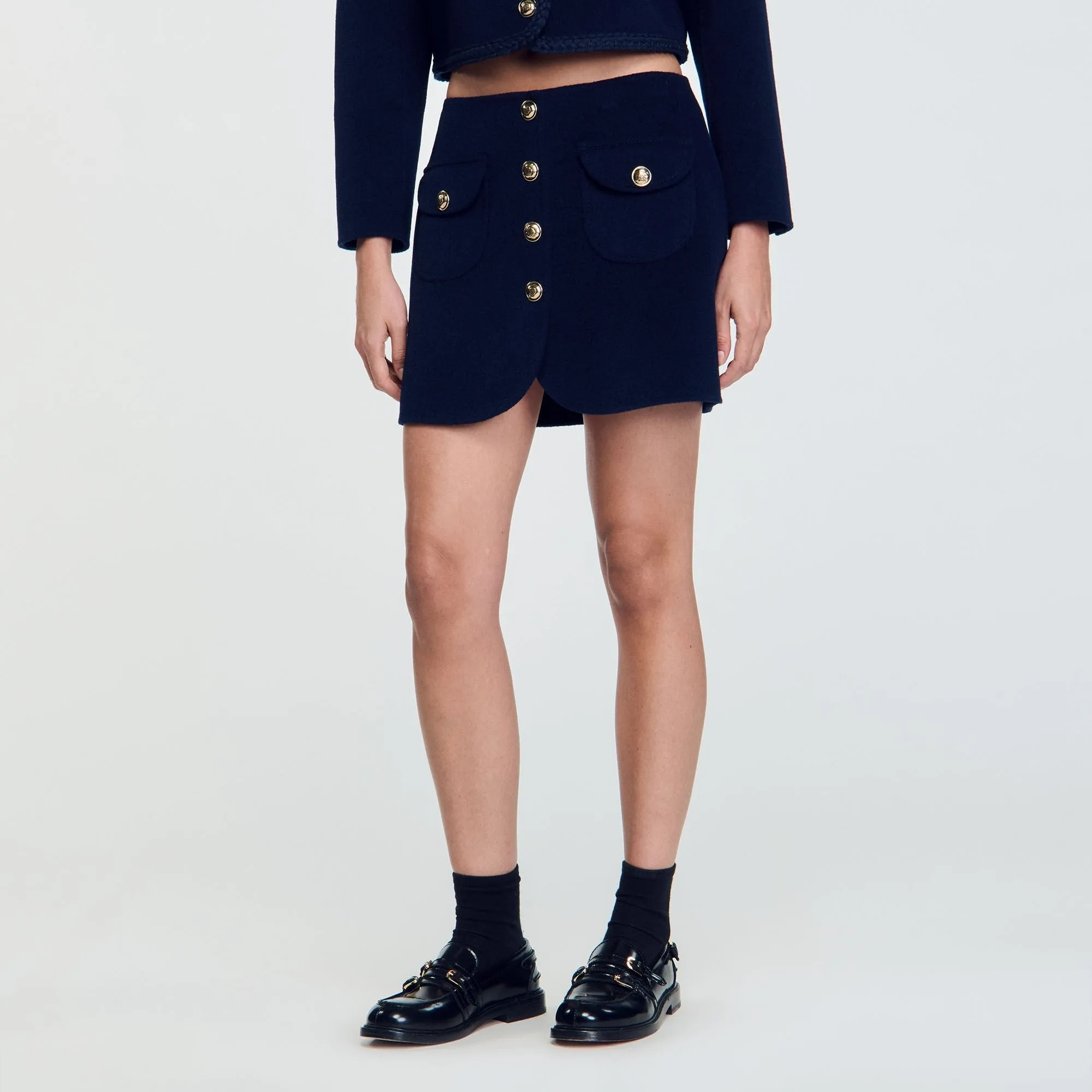 Marjy Double-Faced Short Wool Skirt Navy Blue