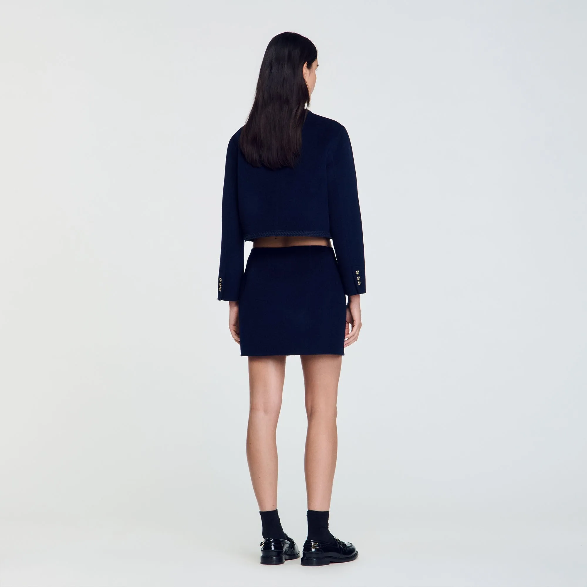 Marjy Double-Faced Short Wool Skirt Navy Blue