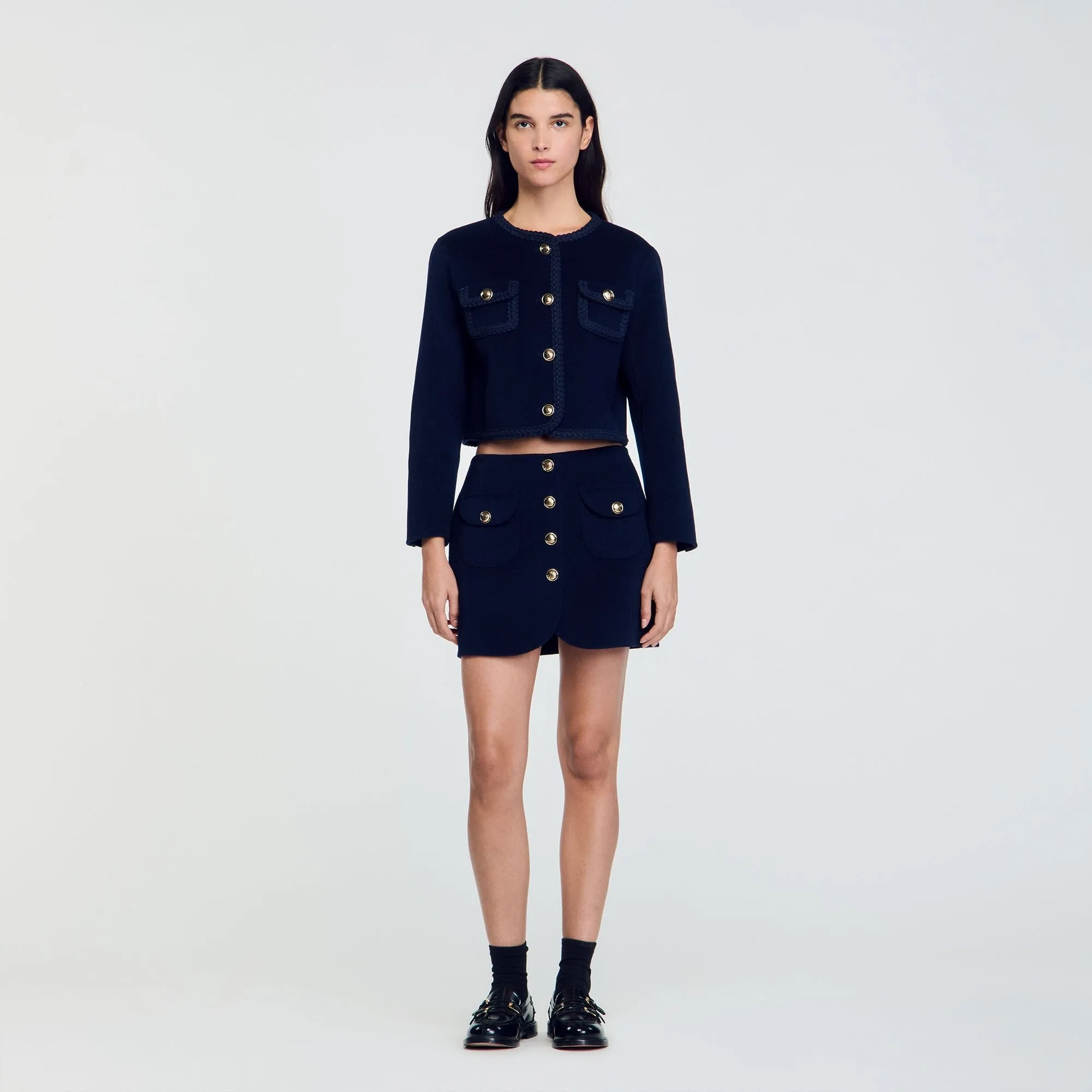Marjy Double-Faced Short Wool Skirt Navy Blue