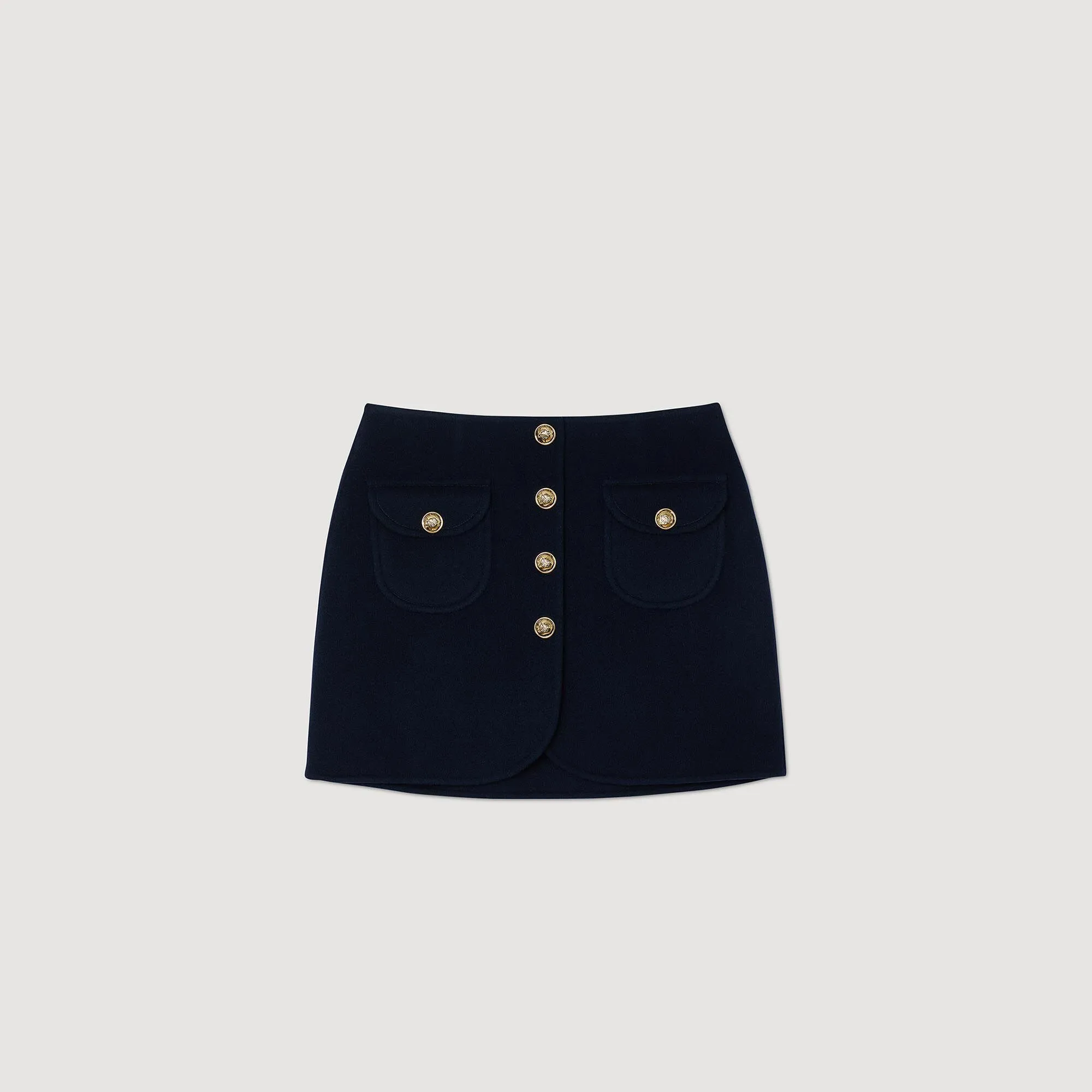 Marjy Double-Faced Short Wool Skirt Navy Blue