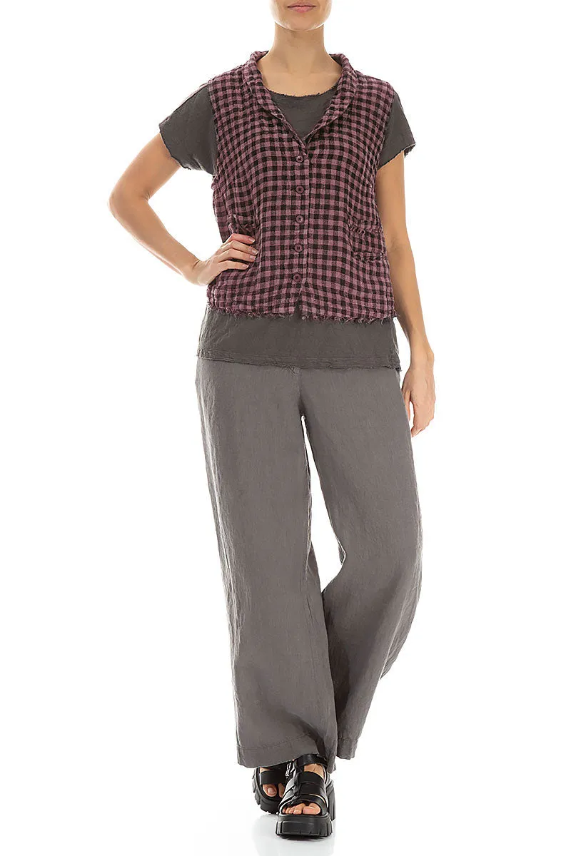 Mauve Taupe Check Linen Vest