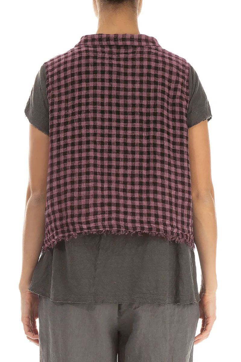 Mauve Taupe Check Linen Vest
