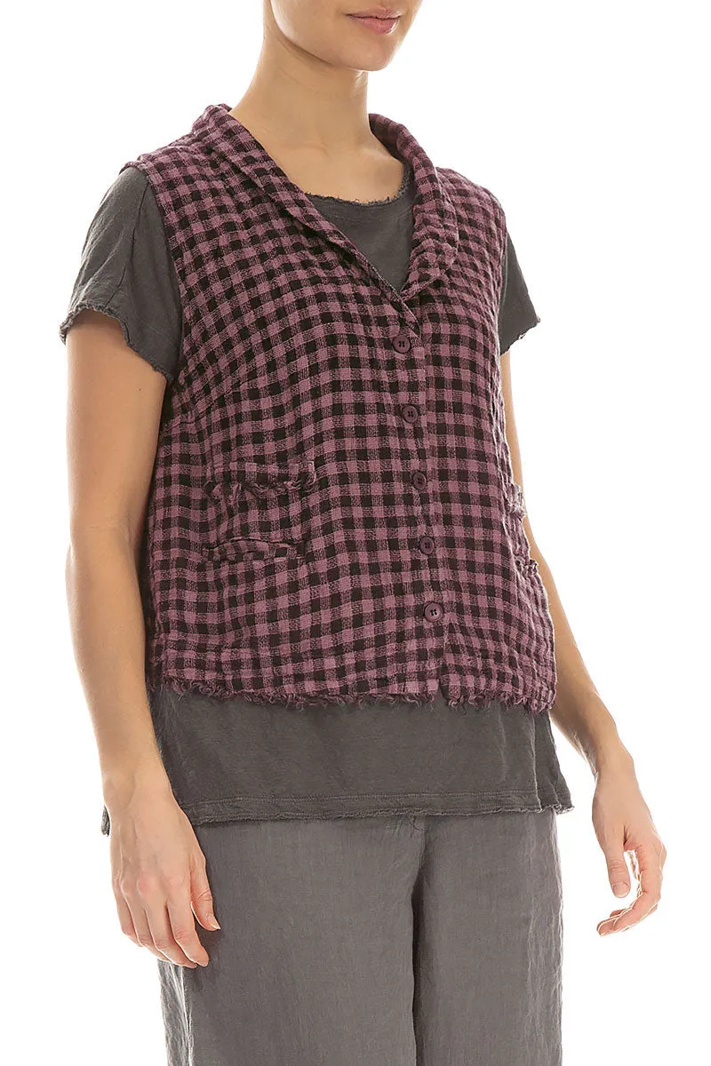 Mauve Taupe Check Linen Vest