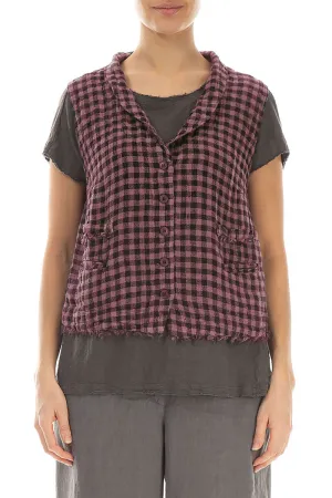 Mauve Taupe Check Linen Vest