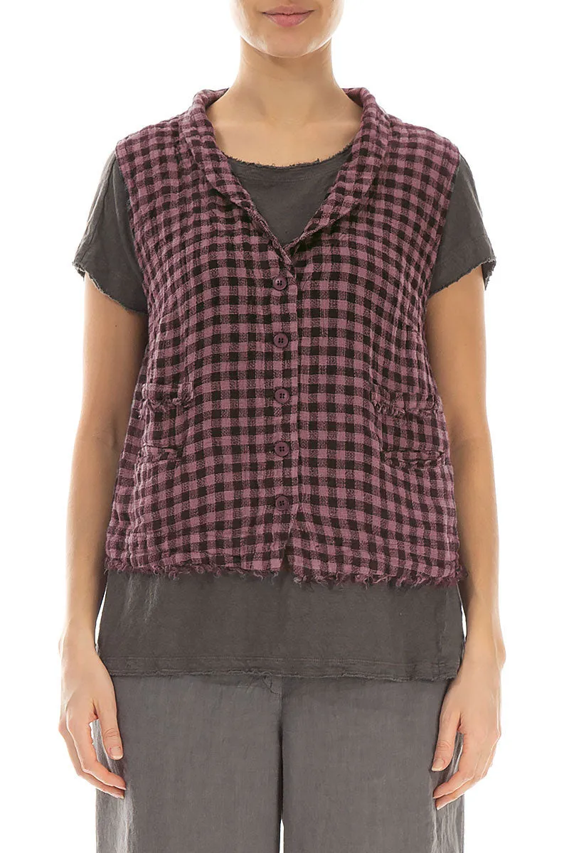 Mauve Taupe Check Linen Vest