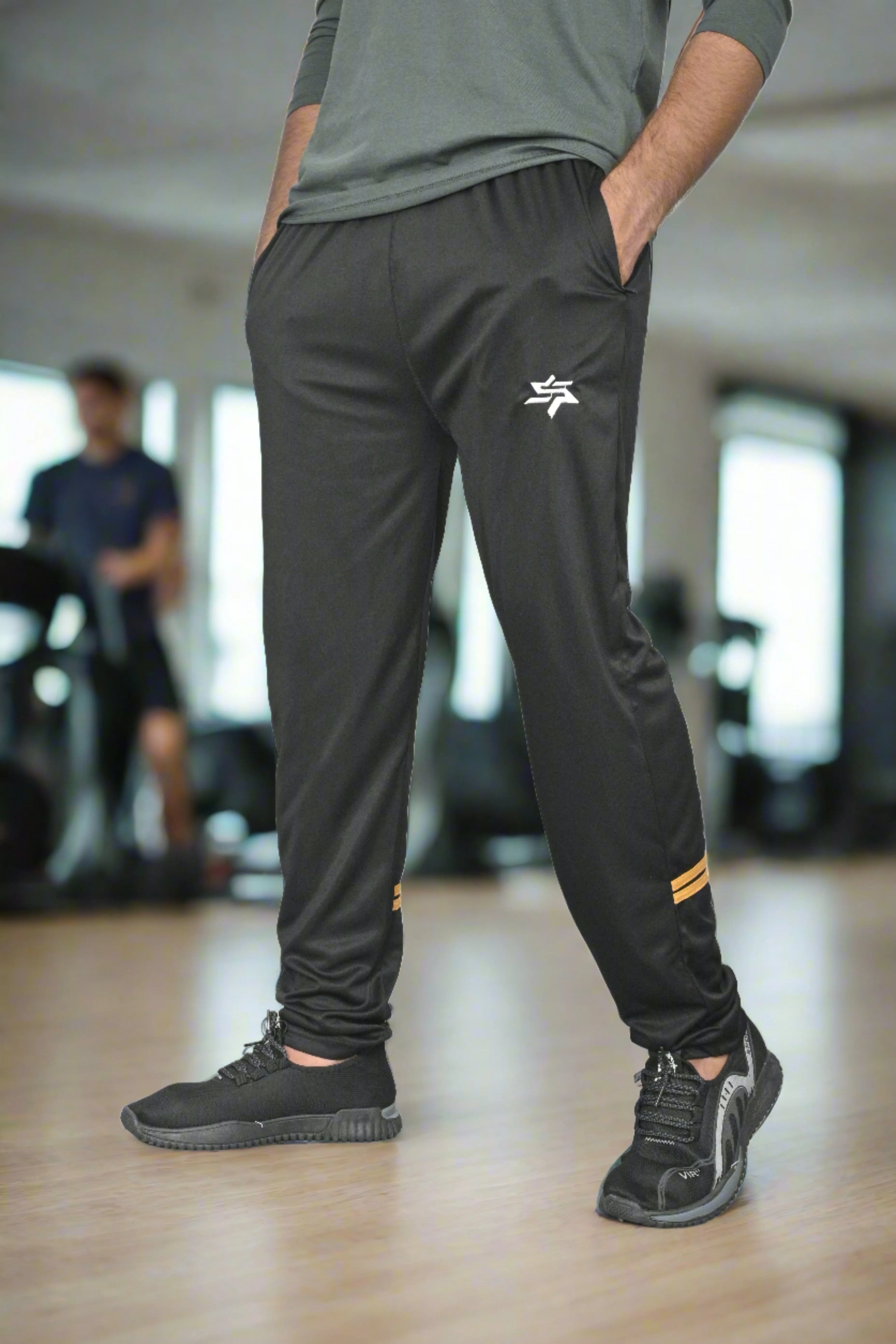 Men's Logo Embroidered & Back Stripes Style Activewear Trousers