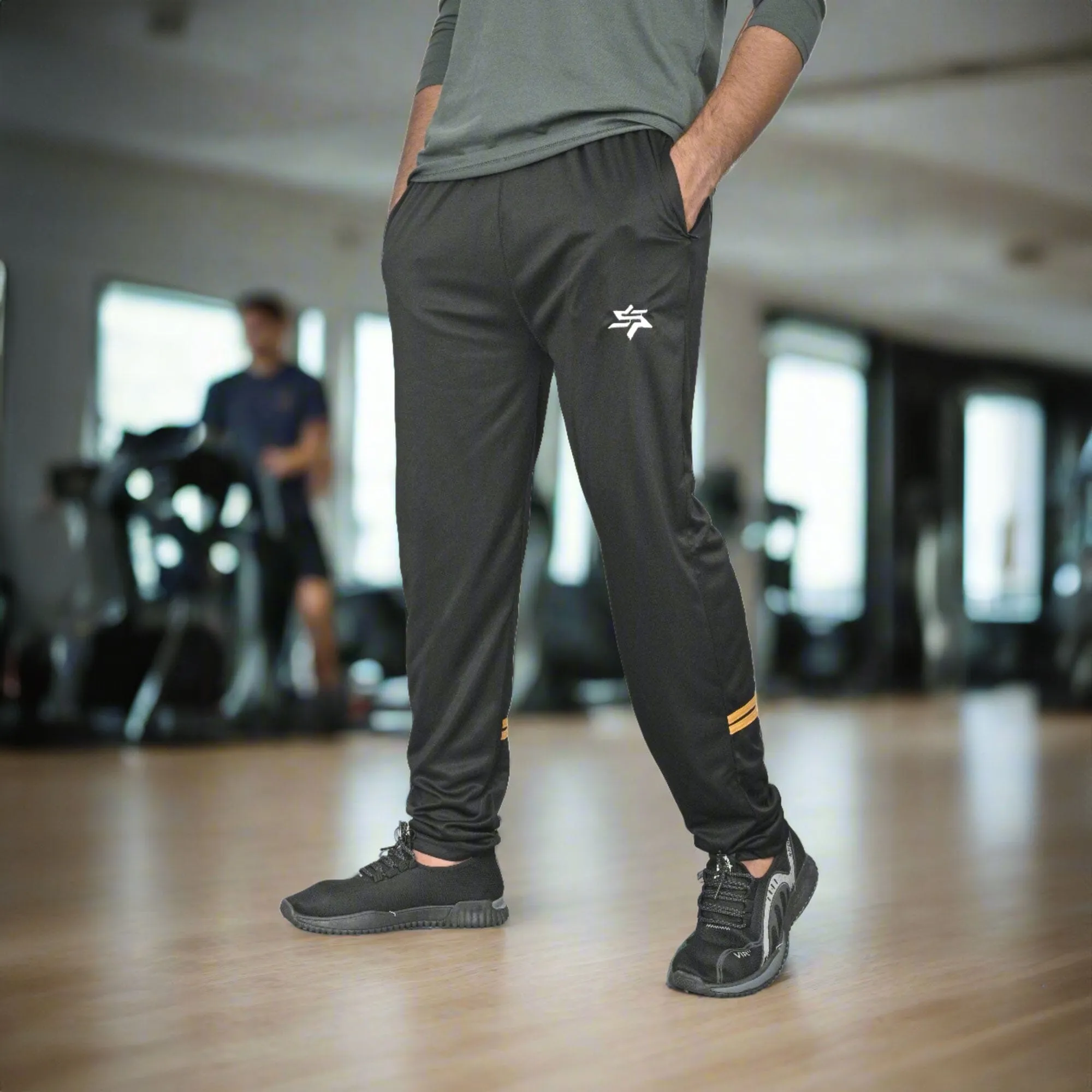 Men's Logo Embroidered & Back Stripes Style Activewear Trousers