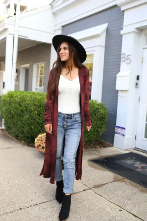 Midnight Wonder Tie Dye Side Slit Long Cardigan - Burgundy