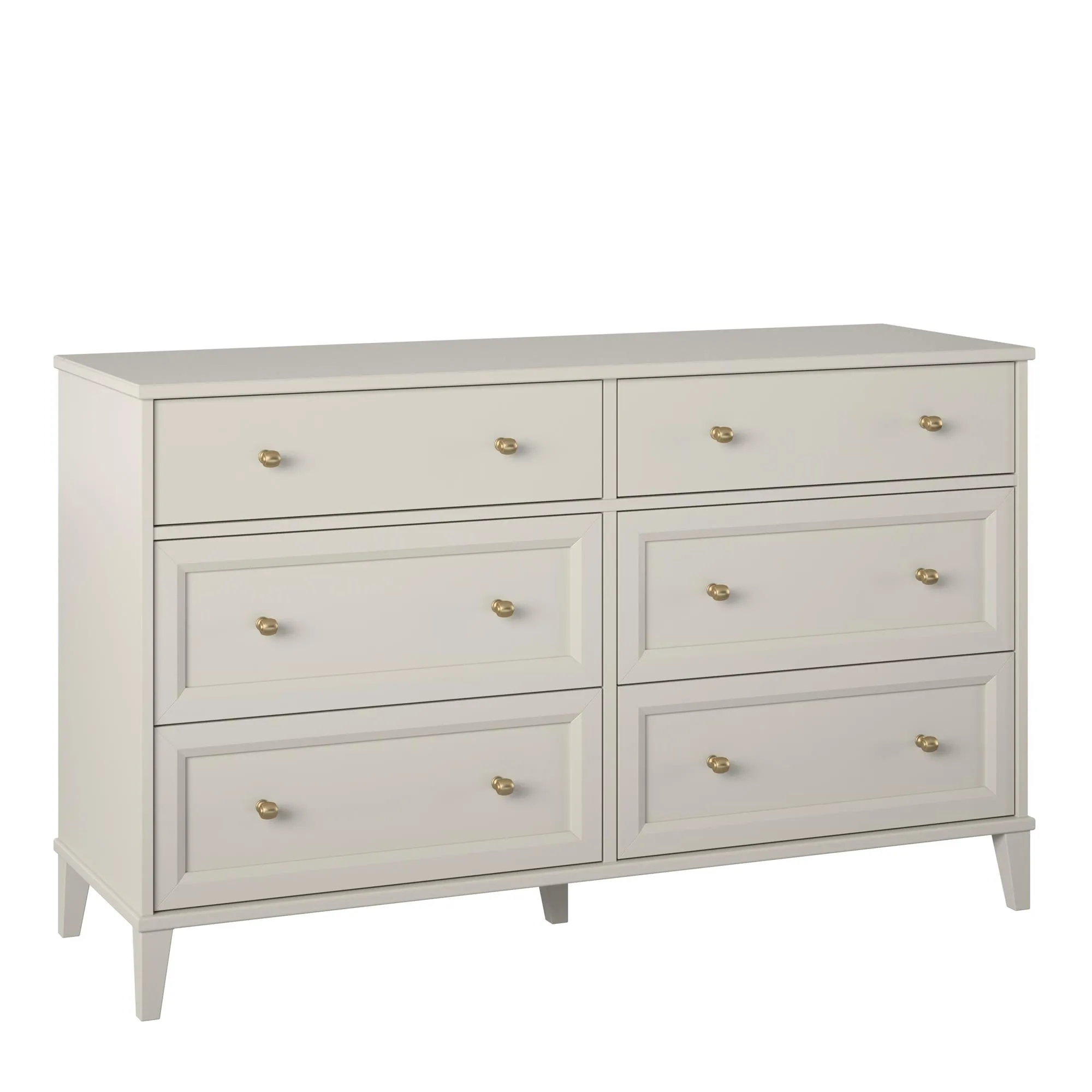 Monticello Wide 6 Drawer Dresser with Gold Accents
