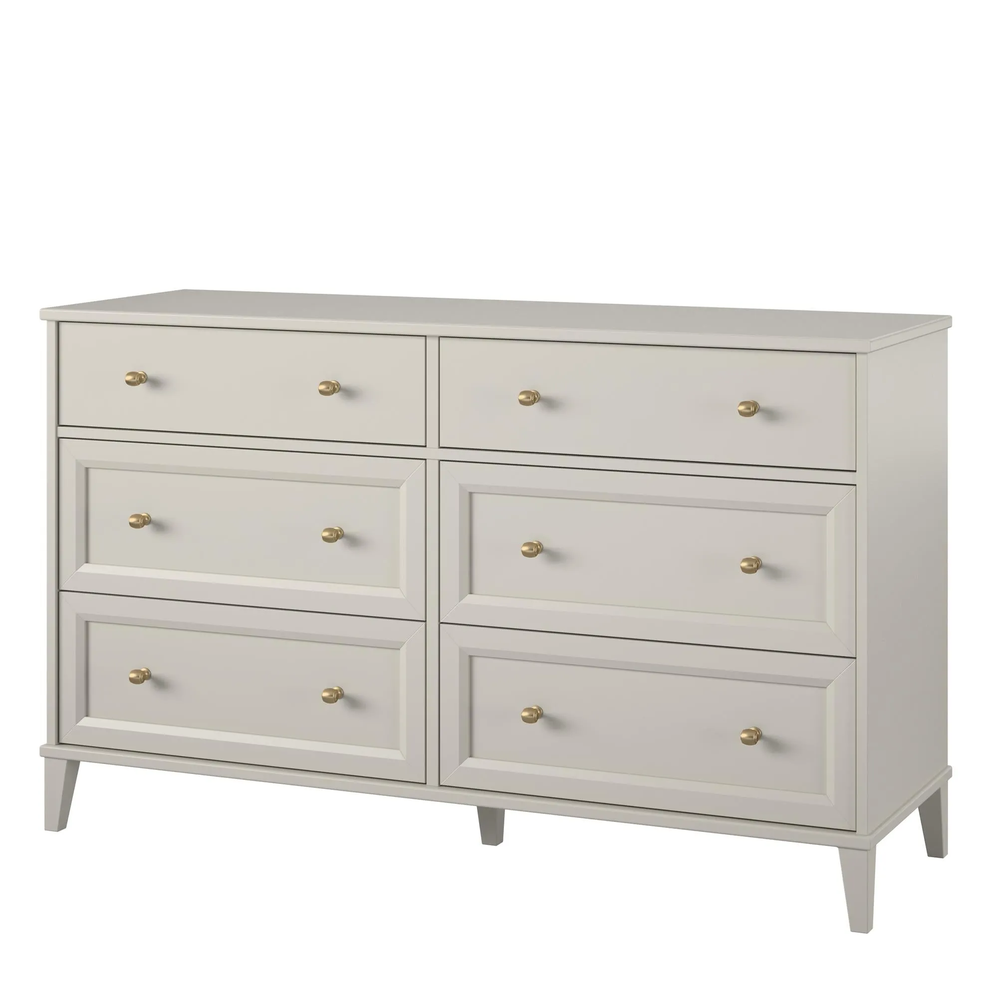 Monticello Wide 6 Drawer Dresser with Gold Accents