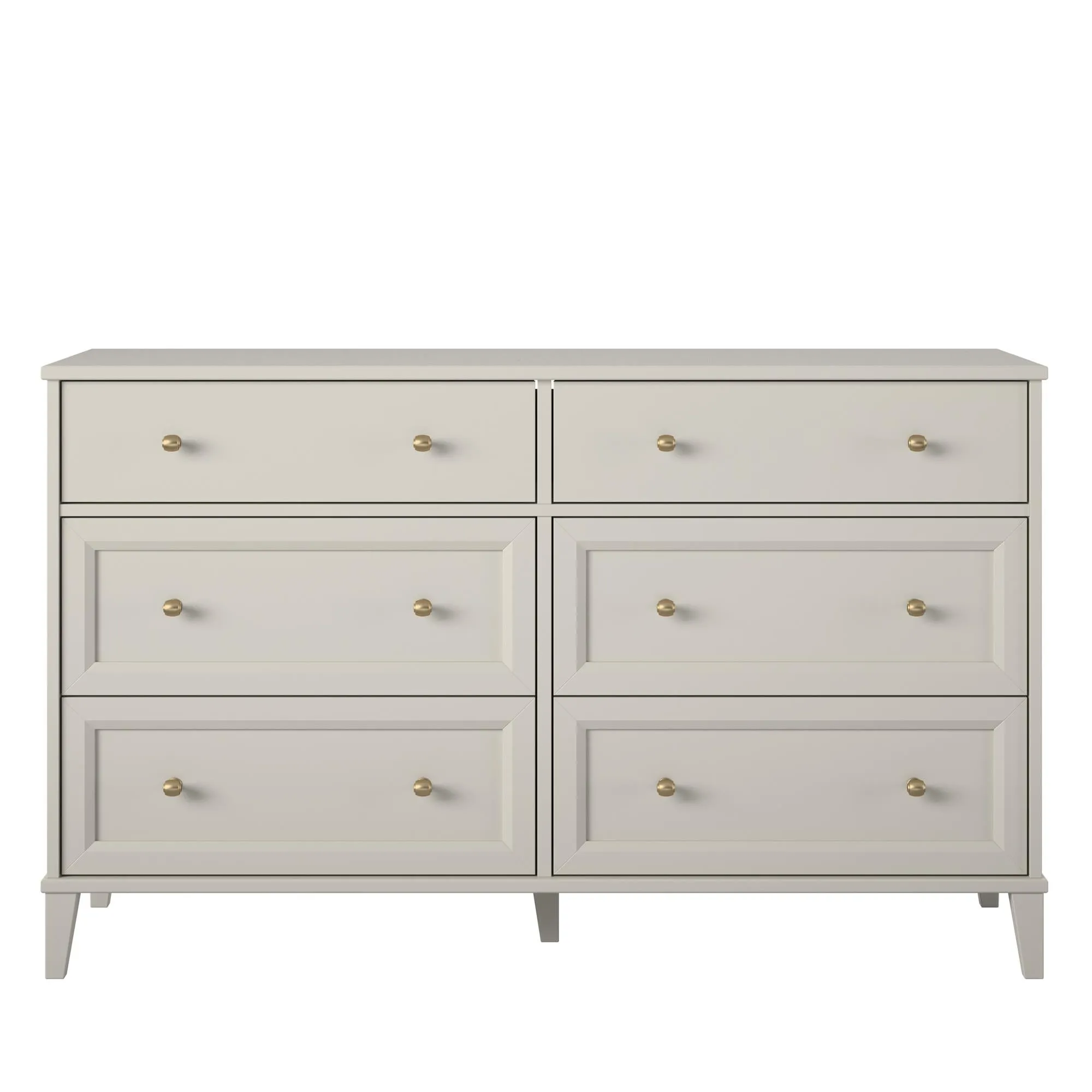 Monticello Wide 6 Drawer Dresser with Gold Accents