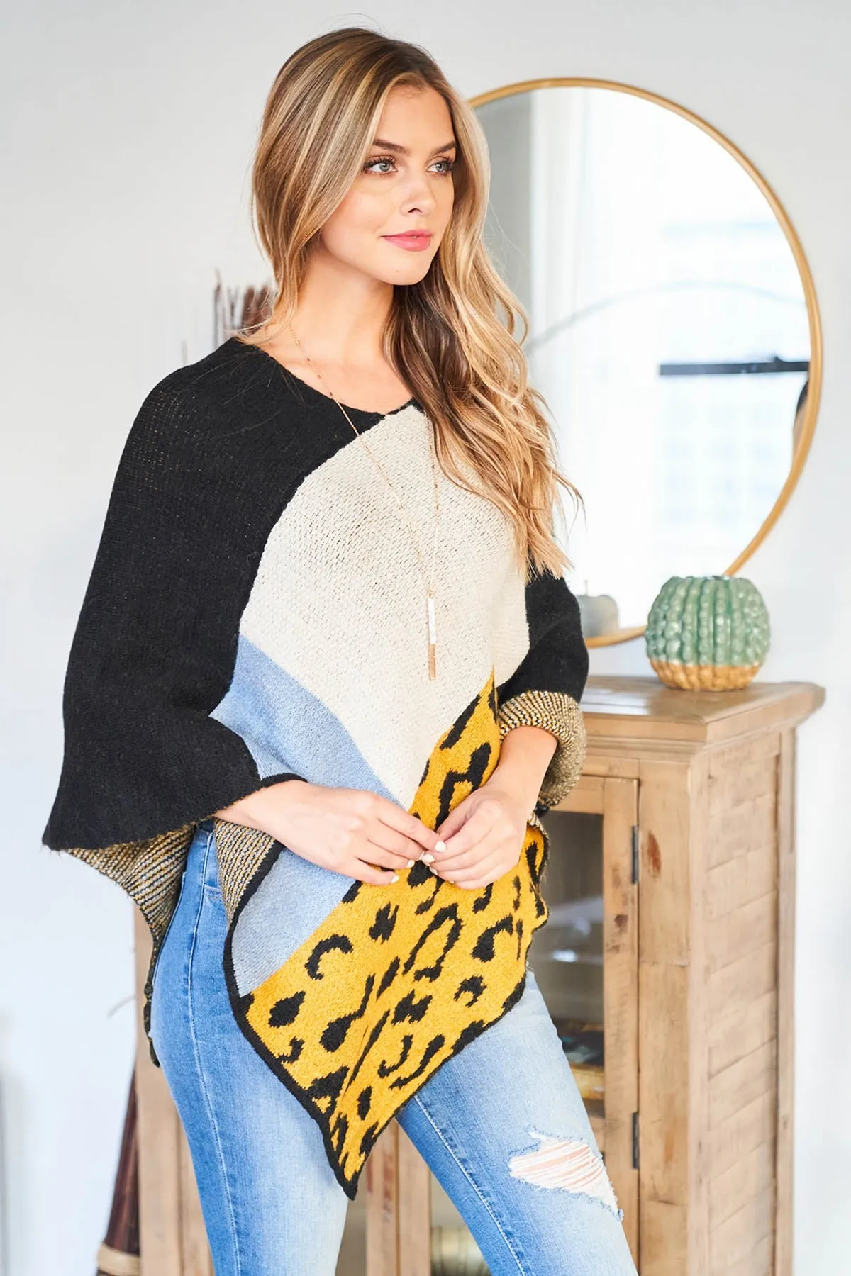 MULTI PATTERN LEOPARD KNIT SOFT PONCHO (NOW $7.75 ONLY!)