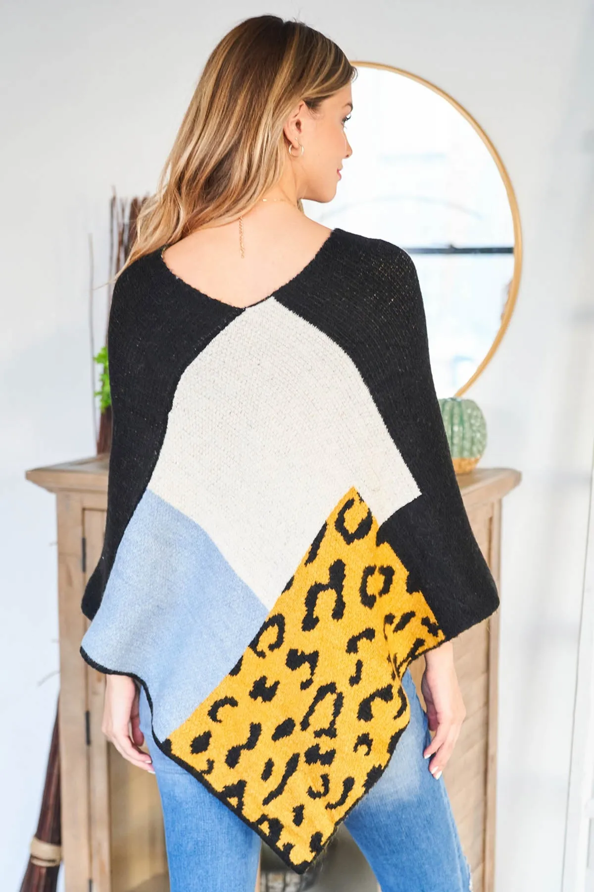 MULTI PATTERN LEOPARD KNIT SOFT PONCHO (NOW $7.75 ONLY!)