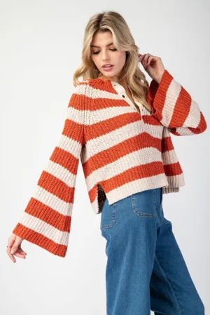 Myles Striped Bell Sleeve Sweater - Orange