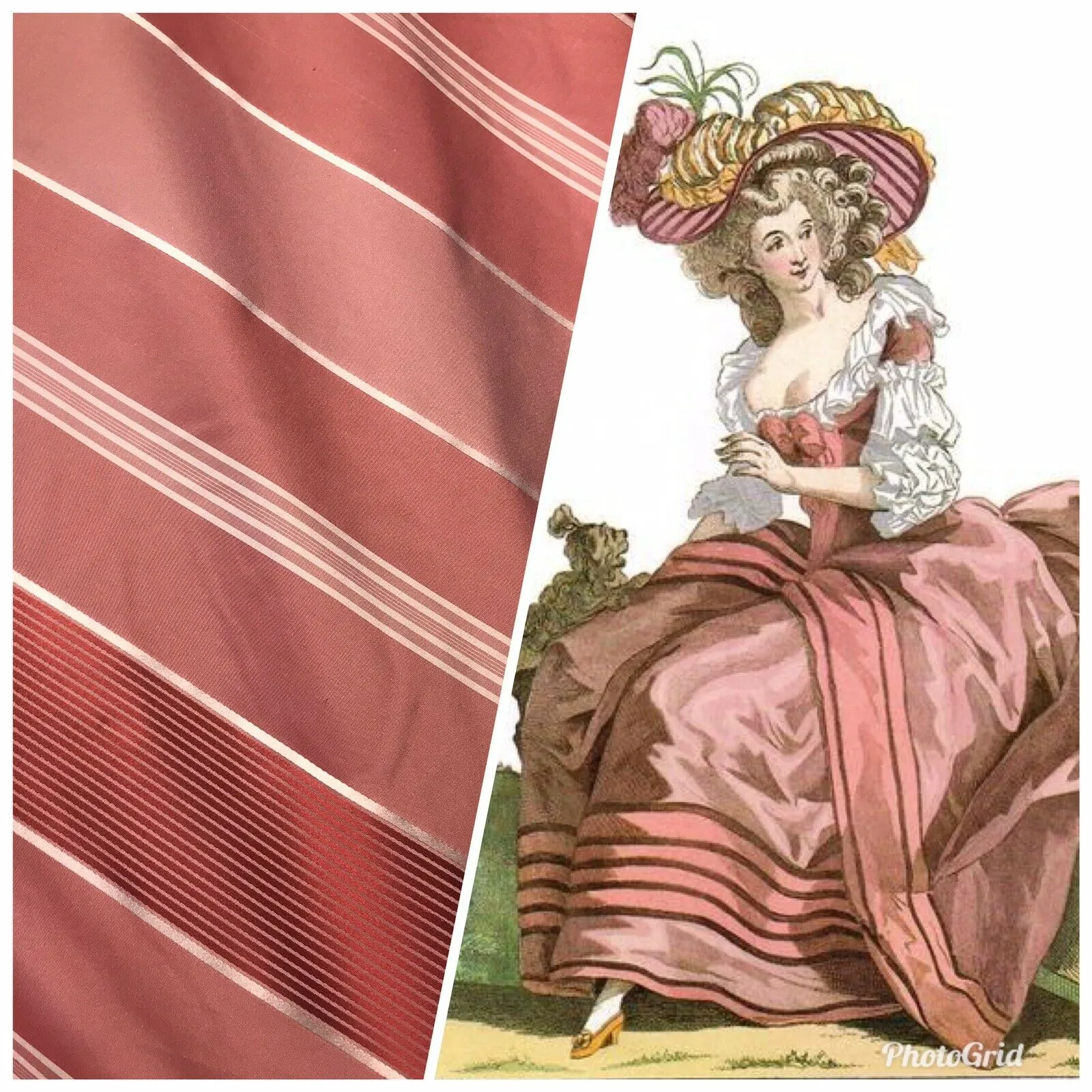 NEW Countess Lilly Designer 100% Silk Taffeta Dupioni Stripes Fabric - Rose 55” Wide