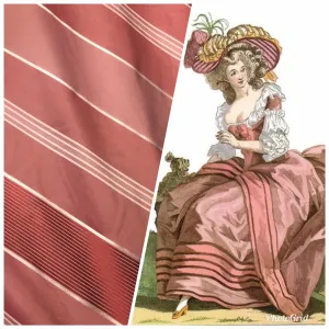 NEW Countess Lilly Designer 100% Silk Taffeta Dupioni Stripes Fabric - Rose 55” Wide